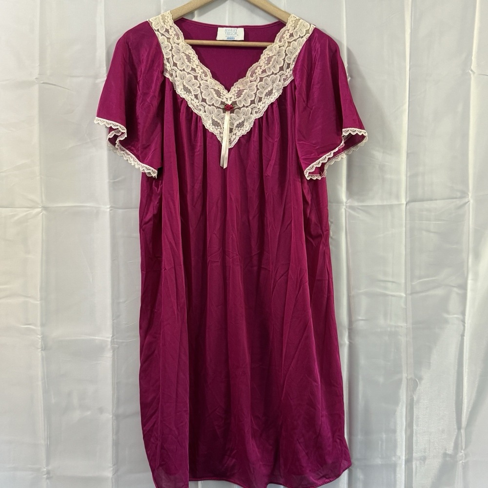 Vintage Ashley Taylor 1X Nightgown Sexy Lingerie Purple Lace Pajamas *read Descr